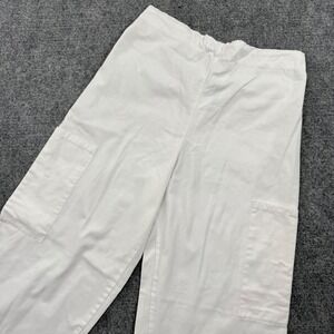 AMS Womens White Cargo Pants Style A311 Size S Cotton Blend Elastic Waist
